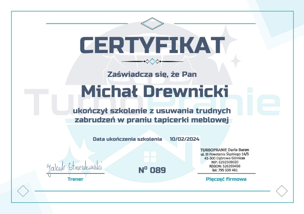 Certyfikat master pranie 1